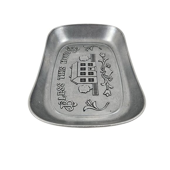 Wilton Armetale Pewter Tray Bless This House Rectangle Bread Plate USA Vintage - Picture 5 of 9